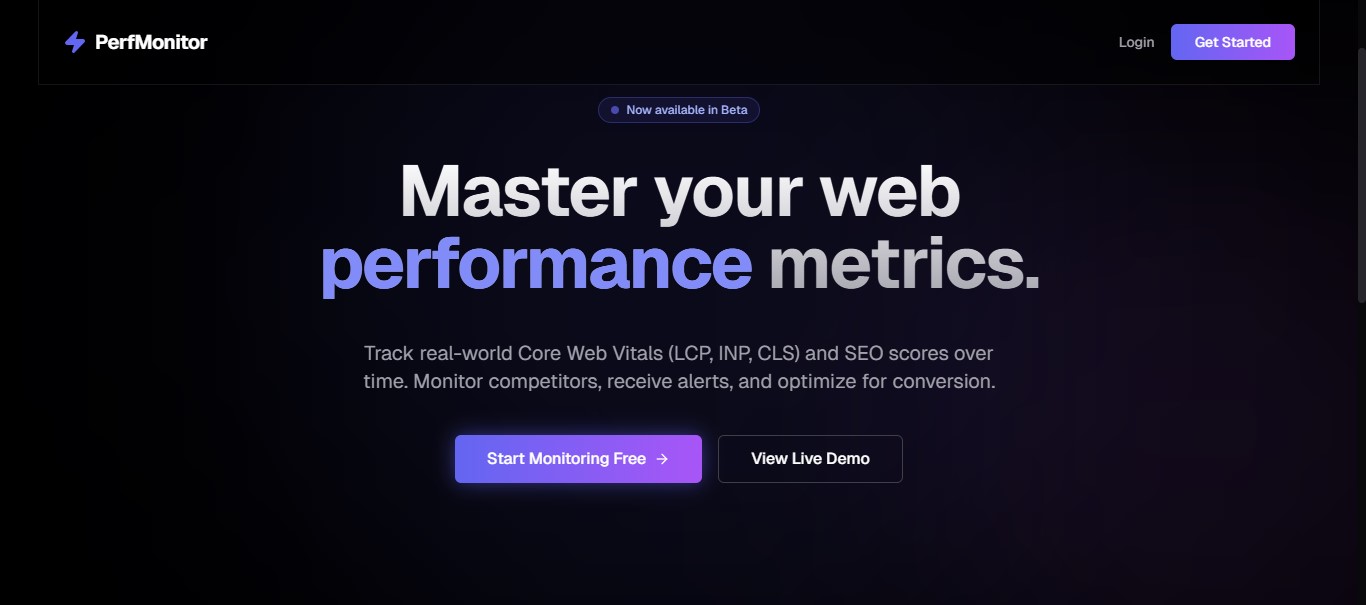 Web Performance Monitor – Next.js, Supabase, Vercel, PageSpeed API
