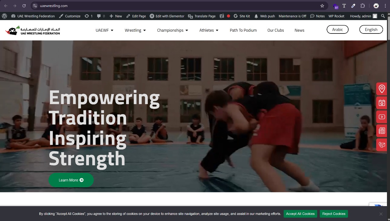 UAE Wrestling Federation - Custom wordpress website with modern technologies